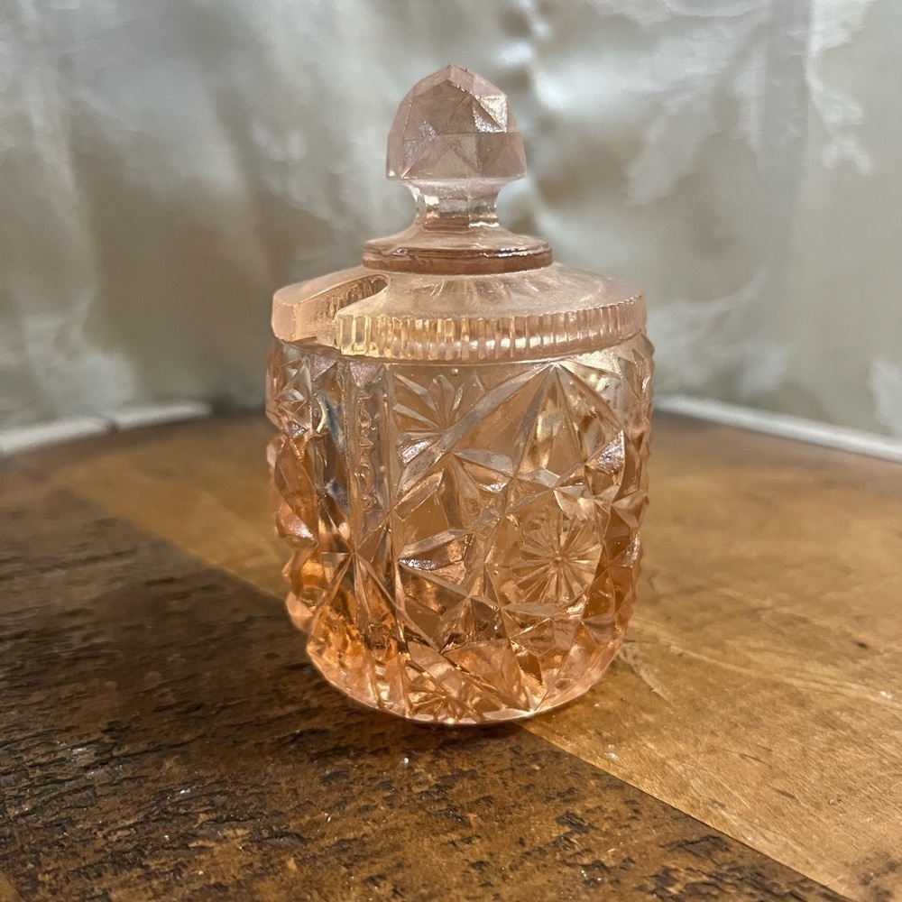 Pink  Glass Sugar Pot or Jam Jar - Vintage